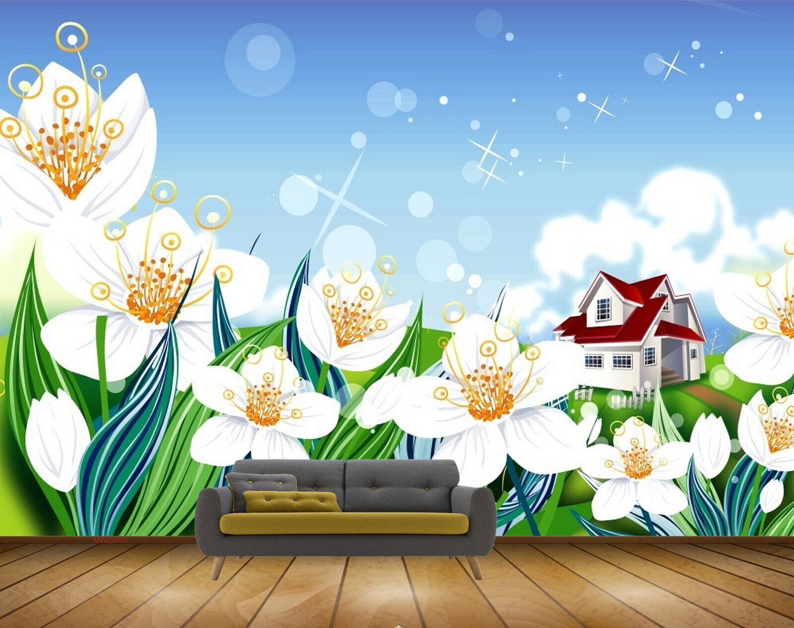 Avikalp MWZ2003 White Flowers House 3D HD Wallpaper