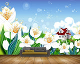 Avikalp MWZ2003 White Flowers House 3D HD Wallpaper