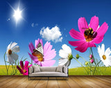 Avikalp MWZ2004 Pink White Flowers Butterflies Sun 3D HD Wallpaper