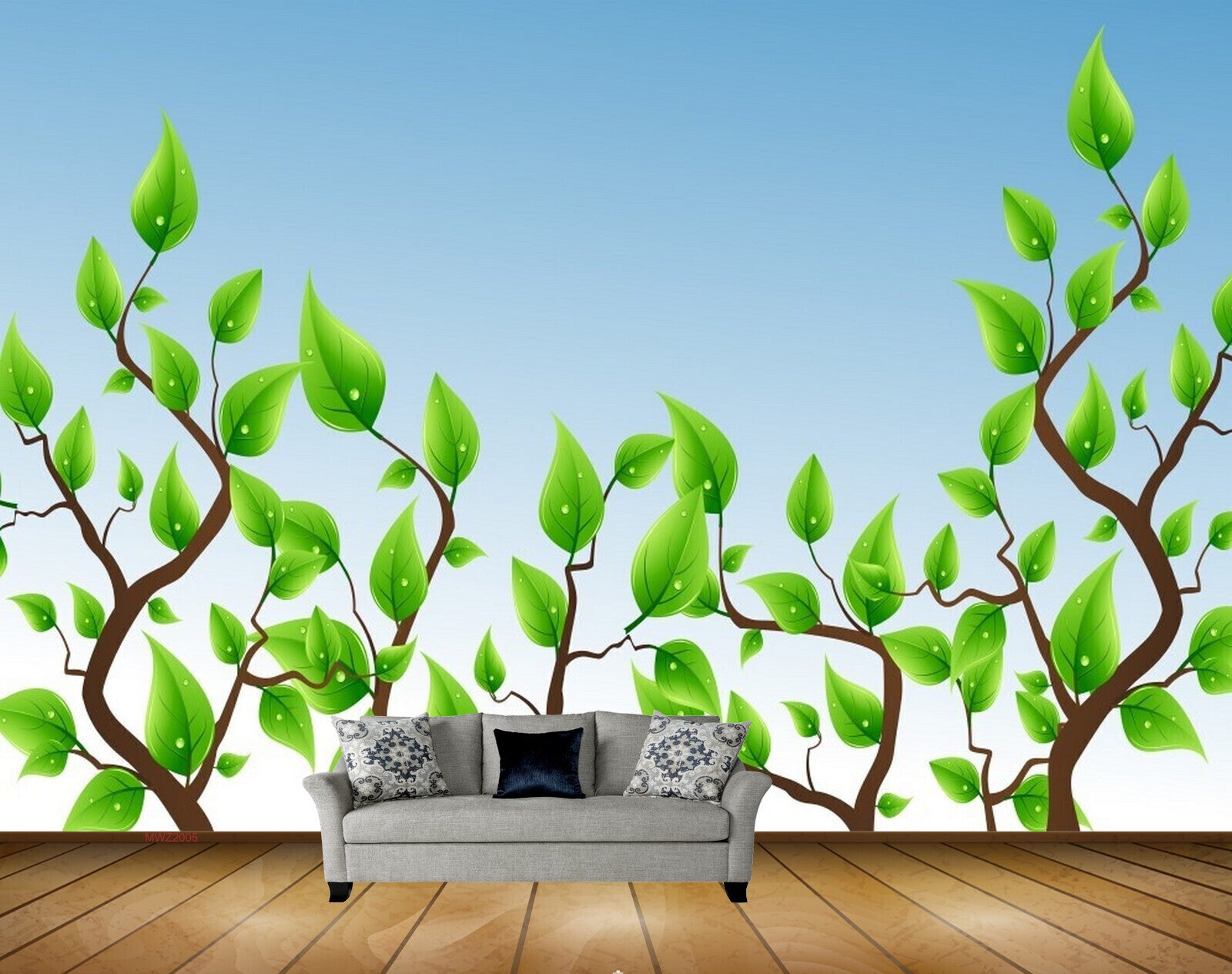 Avikalp MWZ2005 Green Leaves Branches 3D HD Wallpaper