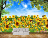 Avikalp MWZ2007 Yellow Sunflowers Trees Butterflies 3D HD Wallpaper