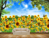 Avikalp MWZ2007 Yellow Sunflowers Trees Butterflies 3D HD Wallpaper