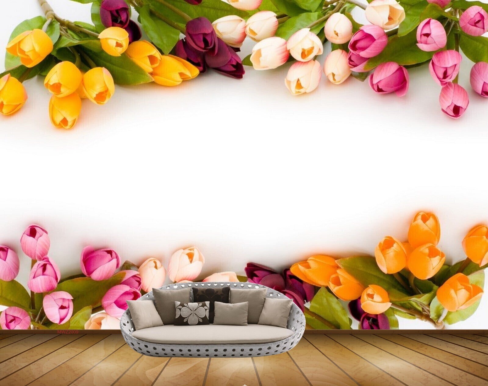 Avikalp MWZ2009 Orange Pink White Tulip Flowers 3D HD Wallpaper