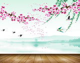 Avikalp MWZ2012 Pink White Flowers Birds 3D HD Wallpaper
