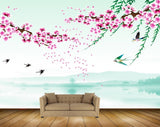 Avikalp MWZ2012 Pink White Flowers Birds 3D HD Wallpaper