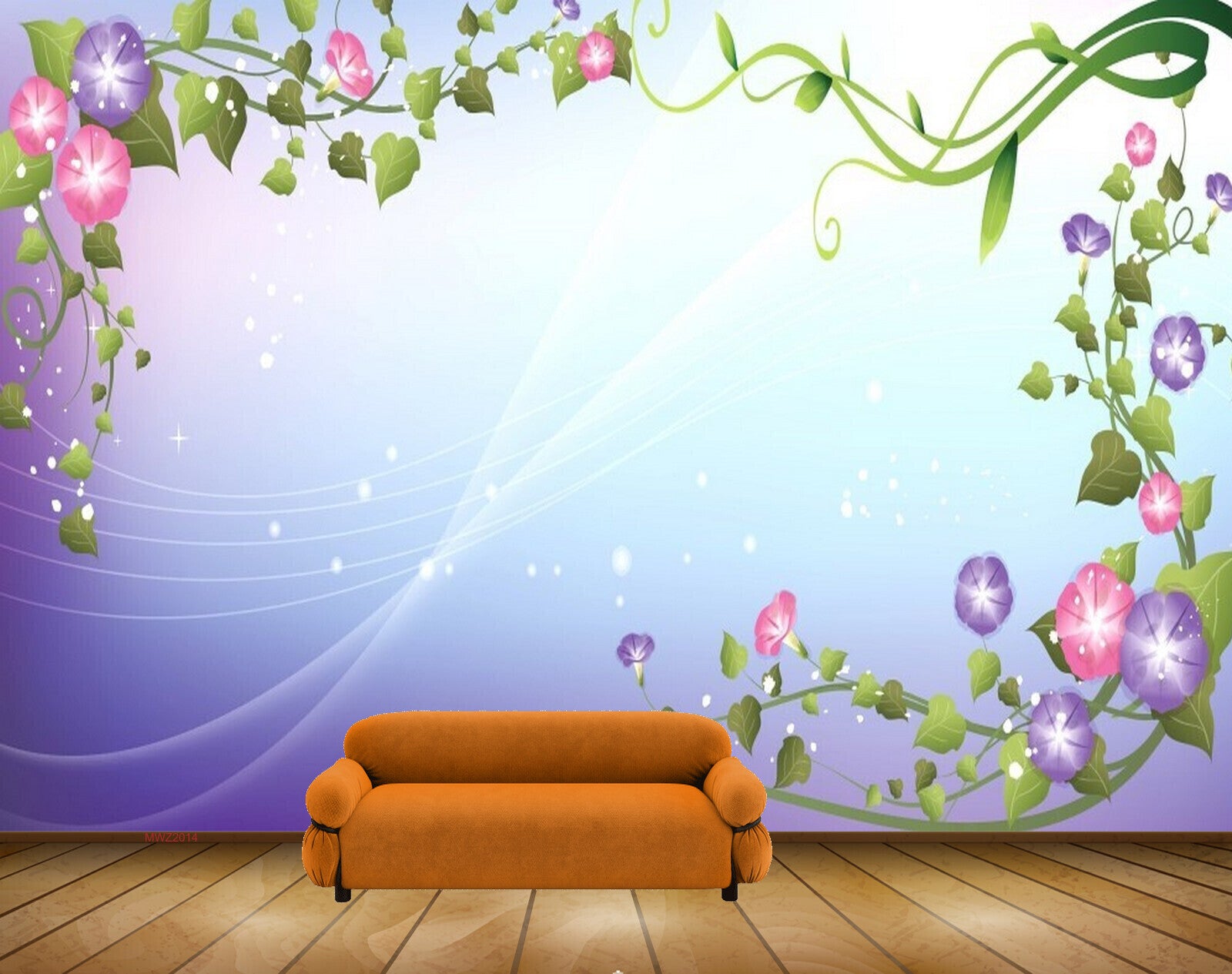 Avikalp MWZ2014 Pink Purple Flowers Leaves 3D HD Wallpaper
