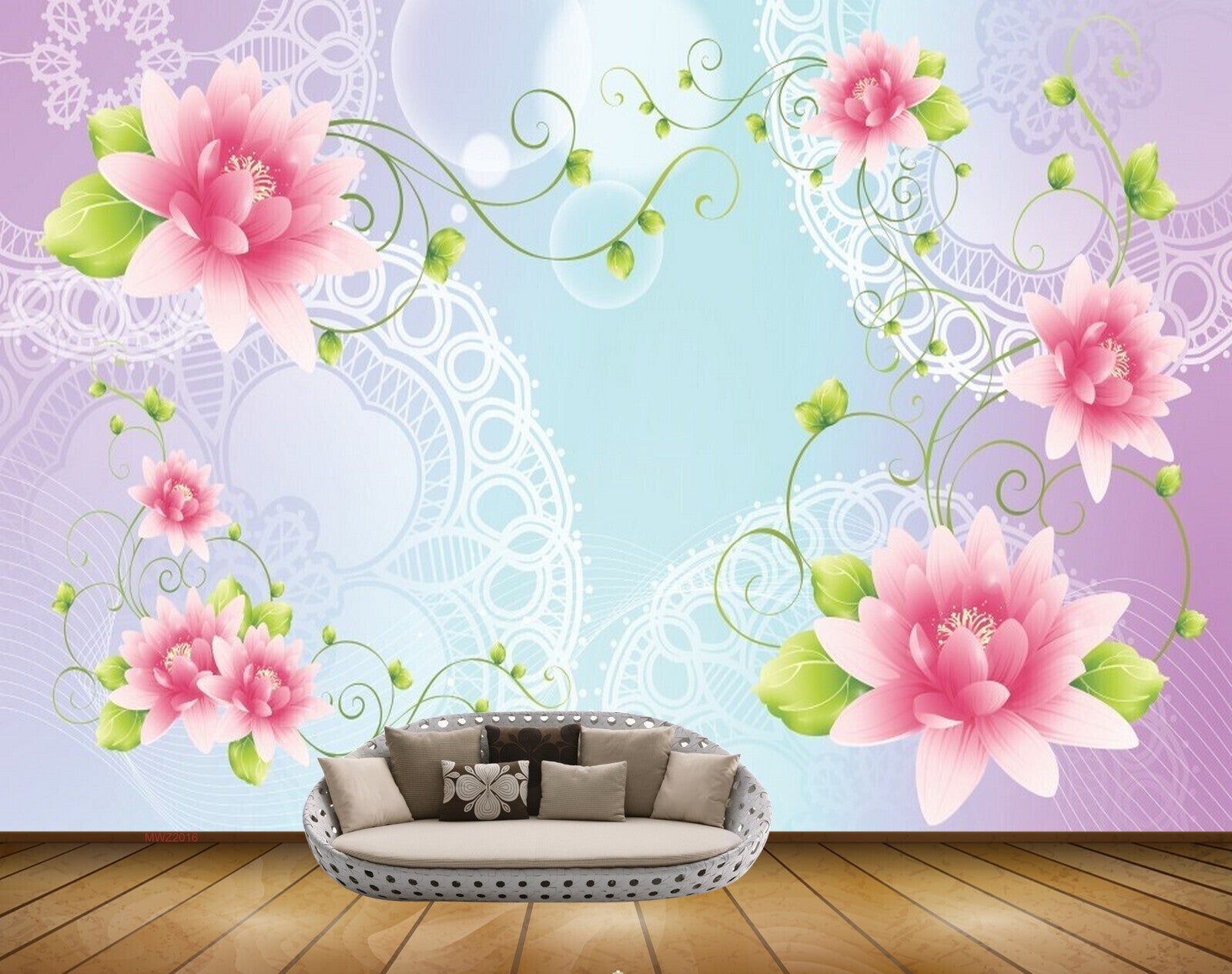 Avikalp MWZ2016 White Pink Lotus Flowers 3D HD Wallpaper