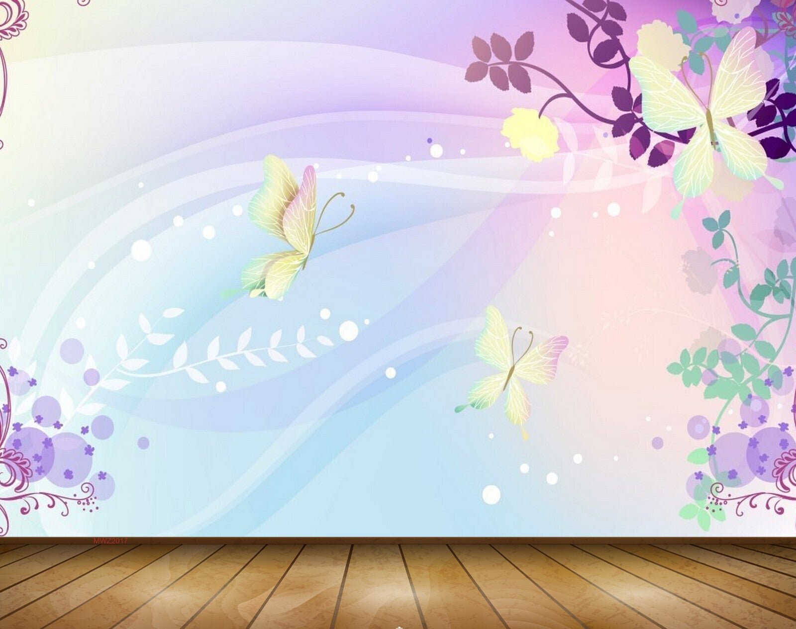 Avikalp MWZ2017 Pink Purple Flowers Butterflies 3D HD Wallpaper
