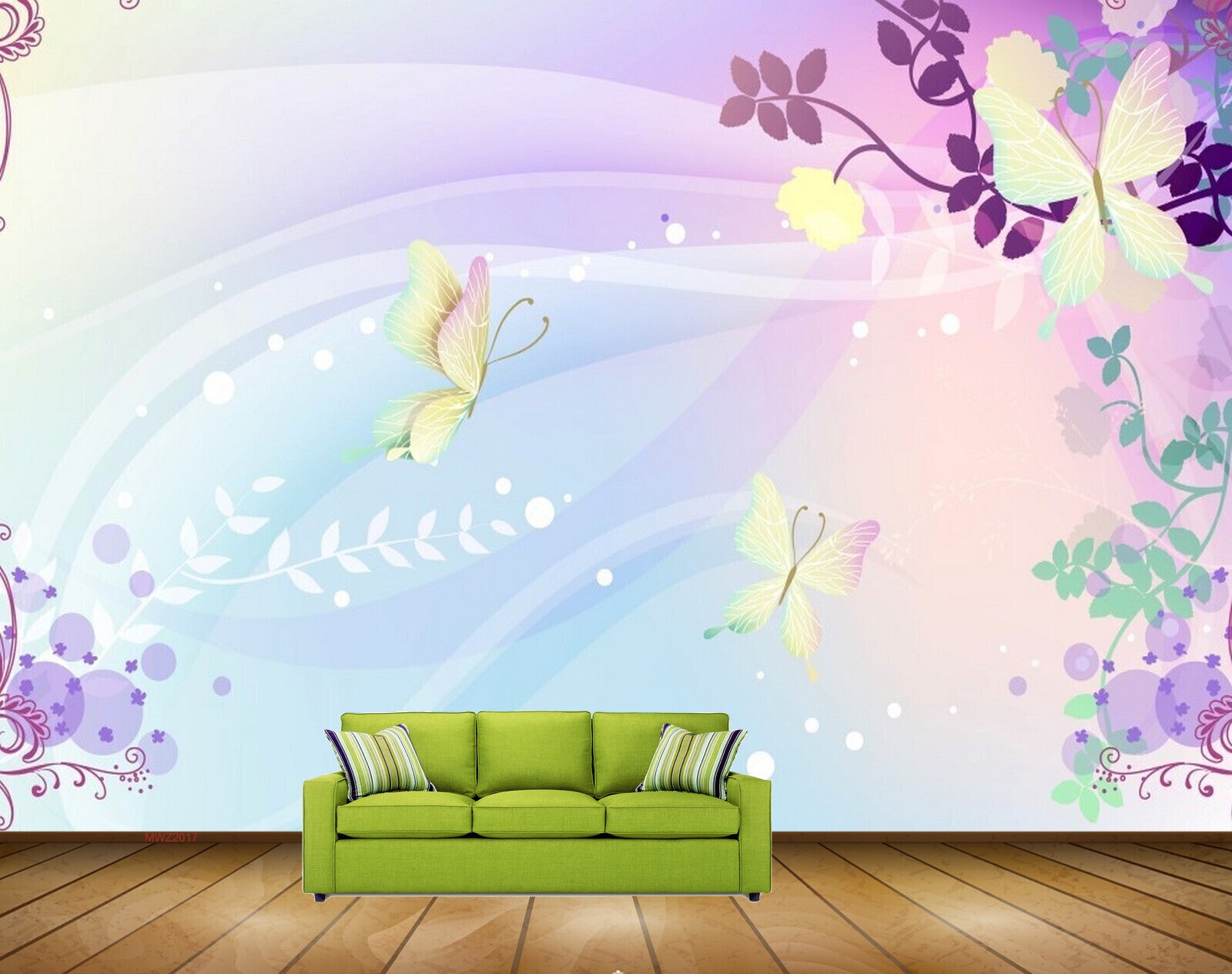 Avikalp MWZ2017 Pink Purple Flowers Butterflies 3D HD Wallpaper