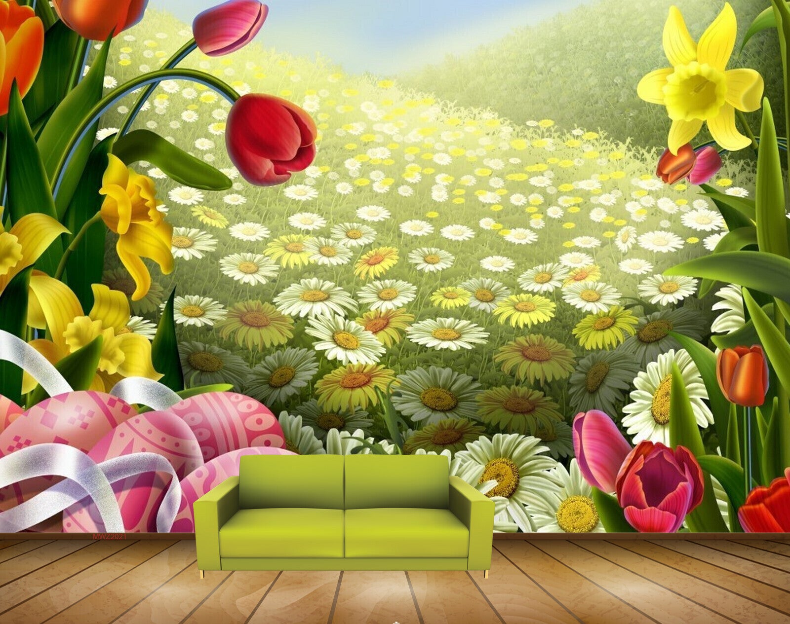Avikalp MWZ2021 Tulips Sunflowers Plants 3D HD Wallpaper
