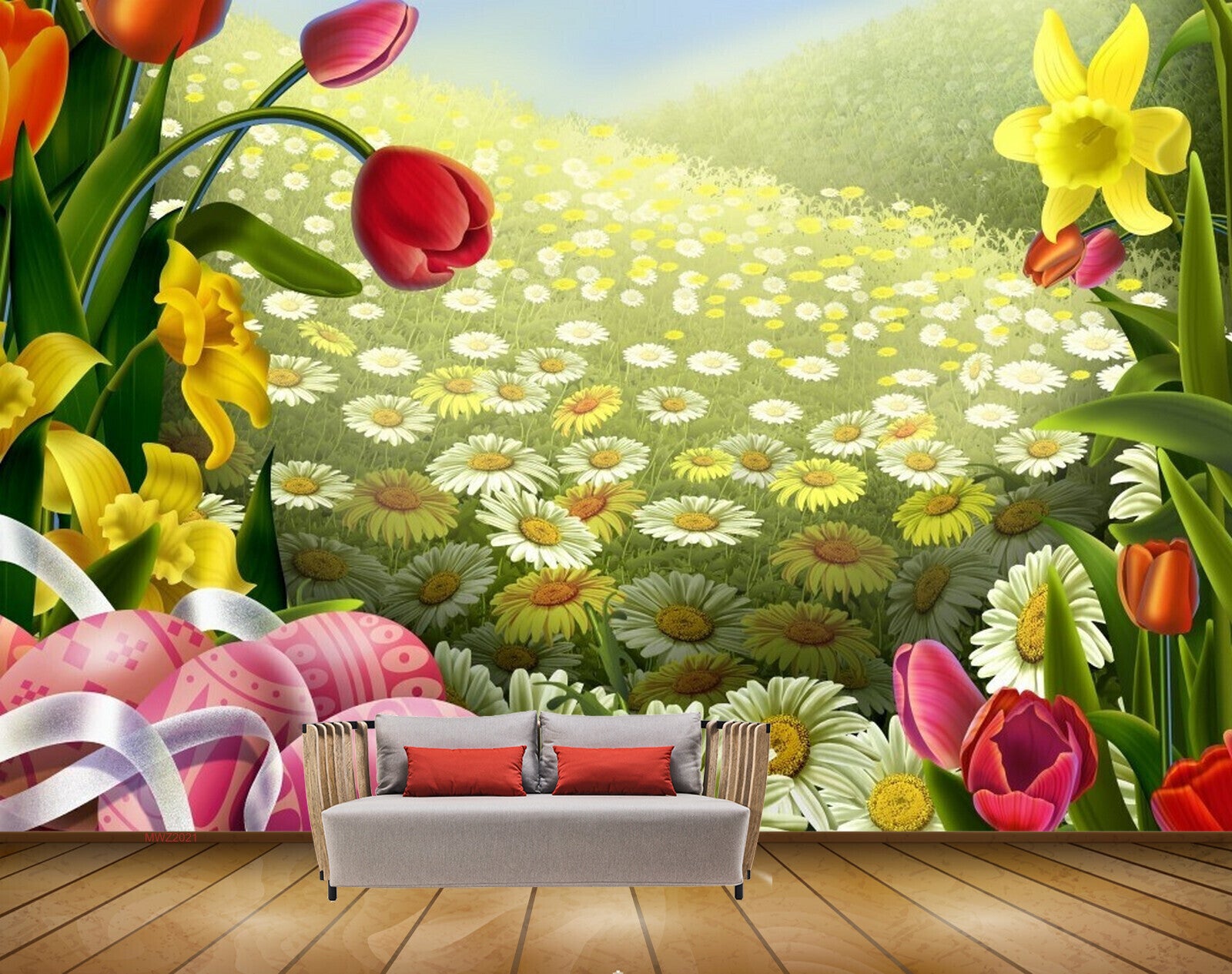 Avikalp MWZ2021 Tulips Sunflowers Plants 3D HD Wallpaper