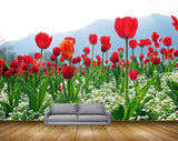 Avikalp MWZ2024 Red Tulip Flowers Plants 3D HD Wallpaper