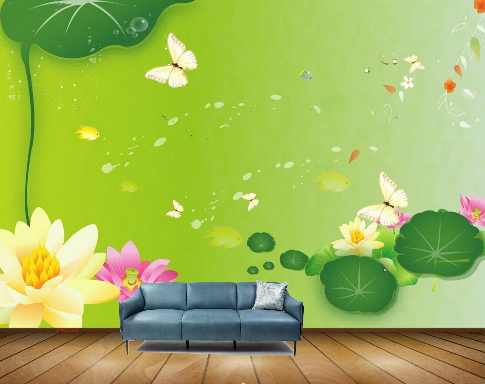 Avikalp MWZ2025 Pink Yellow Flowers Butterflies HD Wallpaper