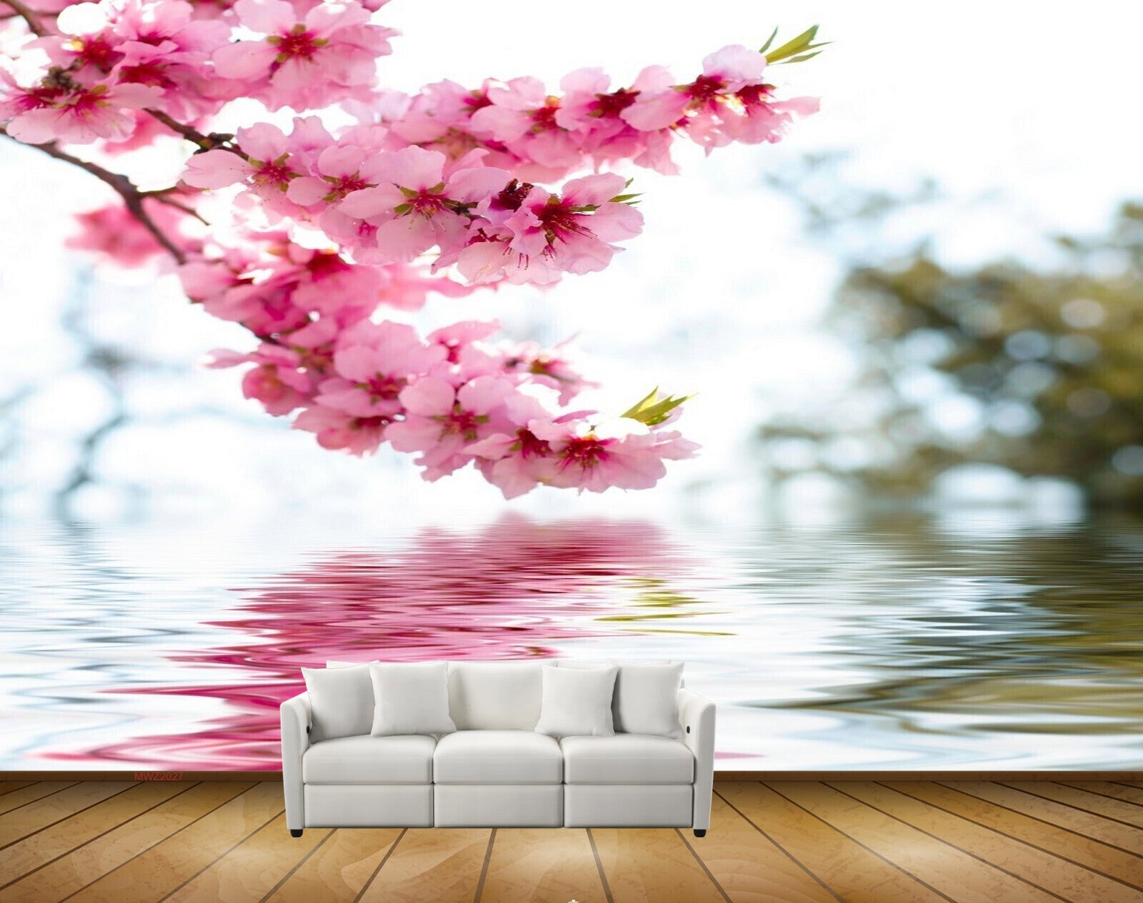 Avikalp MWZ2027 Pink Flowers Leaves 3D HD Wallpaper