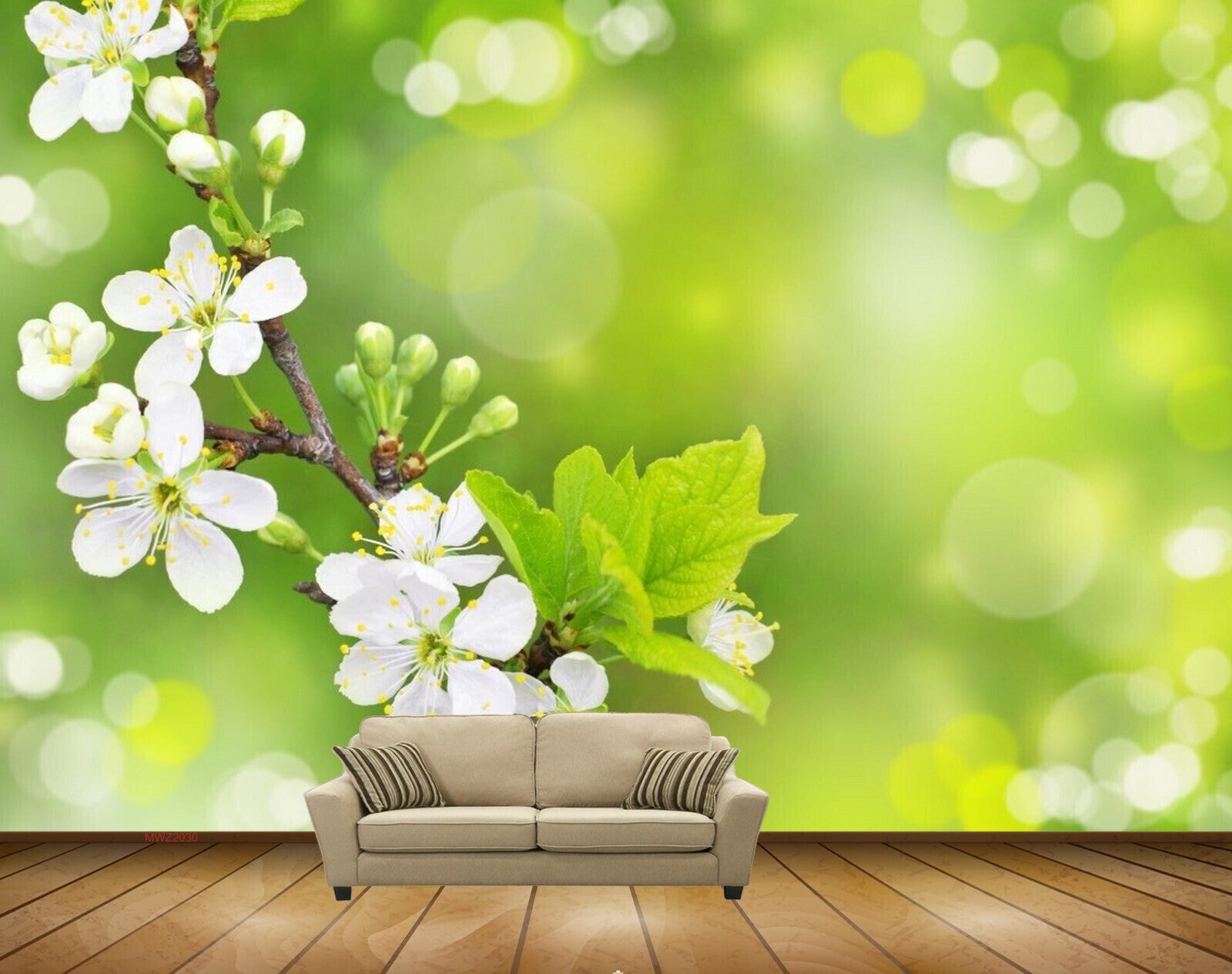 Avikalp MWZ2030 White Flowers Branches 3D HD Wallpaper