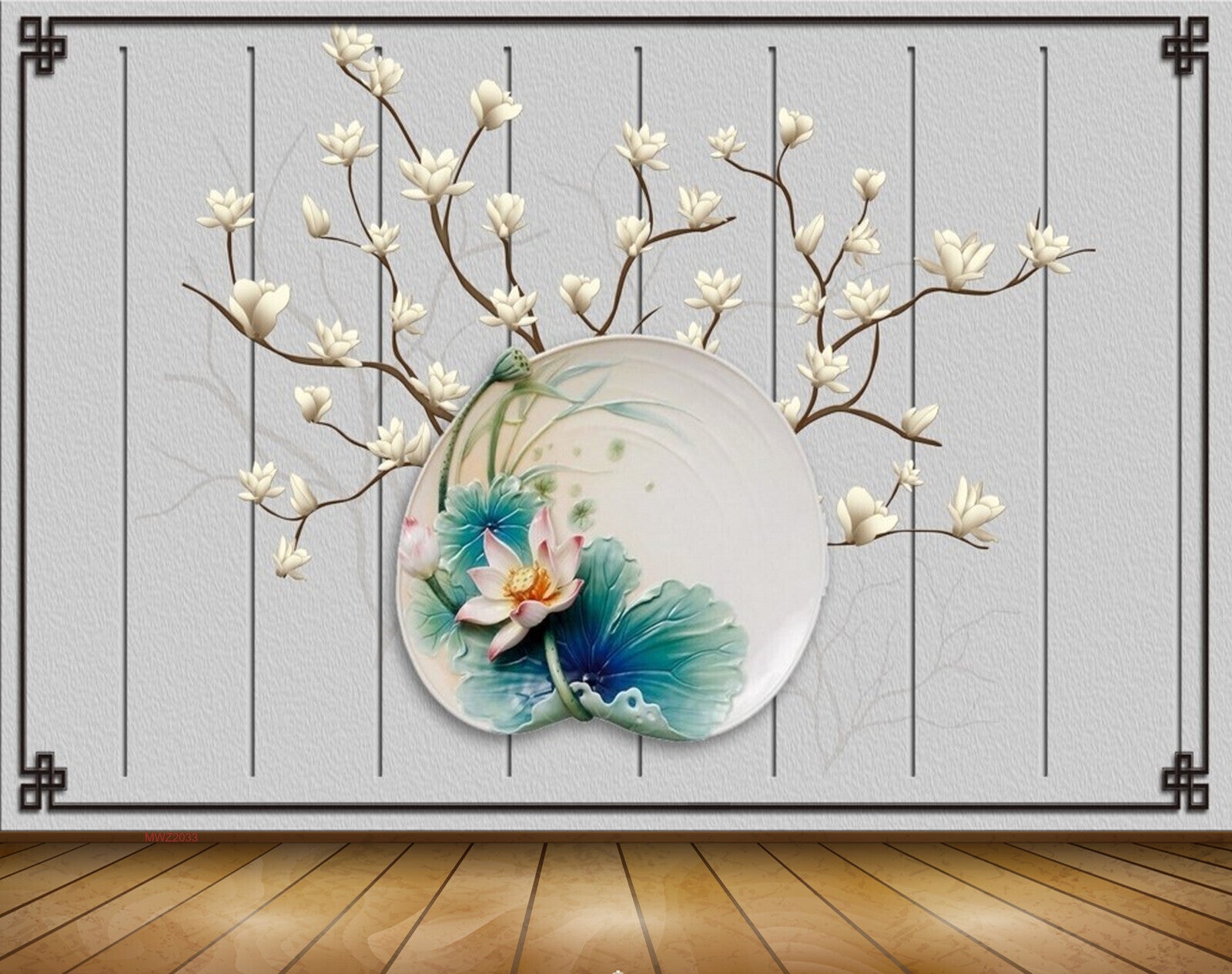 Avikalp MWZ2033 White Pink Flowers Leaves 3D HD Wallpaper