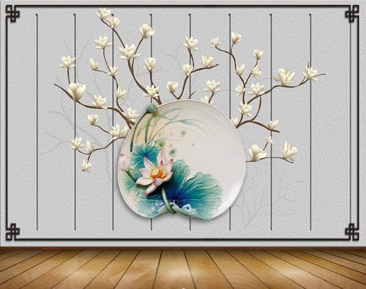 Avikalp MWZ2033 White Pink Flowers Leaves 3D HD Wallpaper