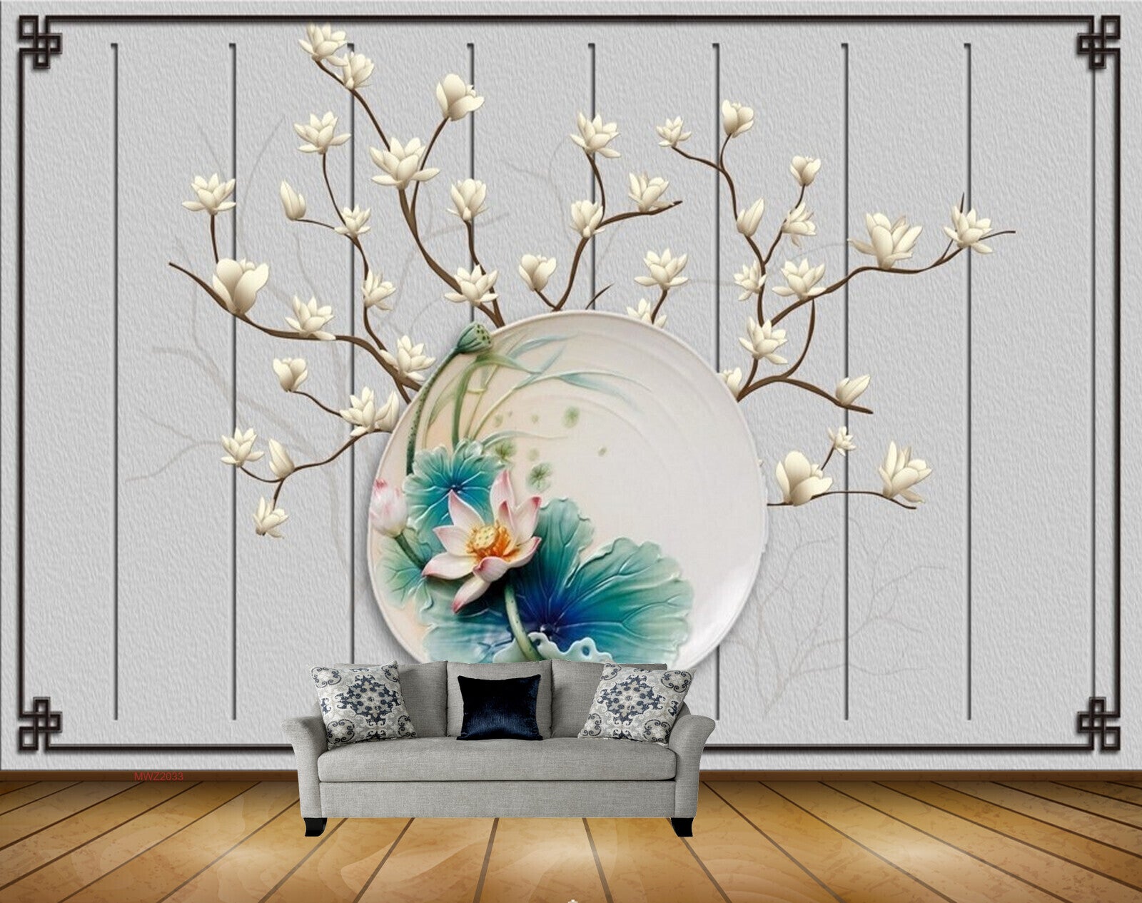 Avikalp MWZ2033 White Pink Flowers Leaves 3D HD Wallpaper