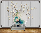 Avikalp MWZ2033 White Pink Flowers Leaves 3D HD Wallpaper