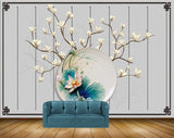 Avikalp MWZ2033 White Pink Flowers Leaves 3D HD Wallpaper