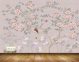 Avikalp MWZ2034 Pink White Flowers Birds 3D HD Wallpaper