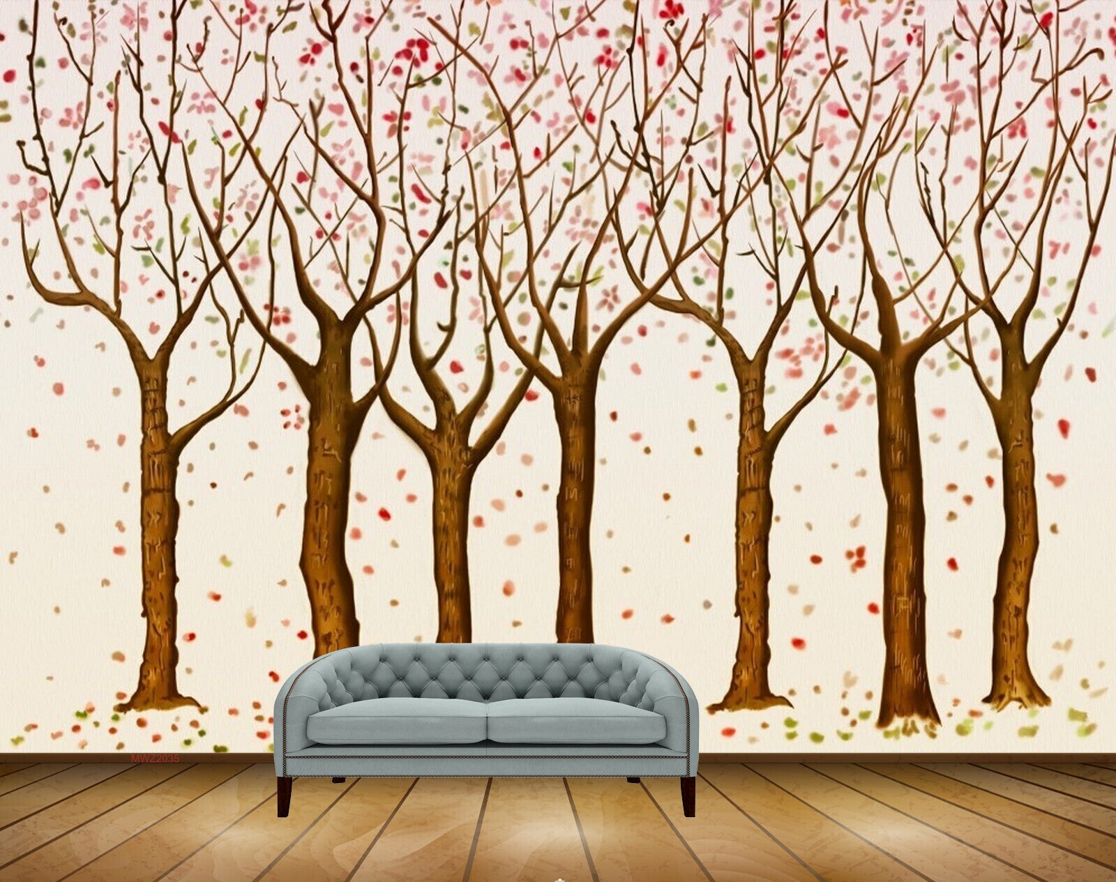 Avikalp MWZ2035 Trees Pink White Flowers HD Wallpaper