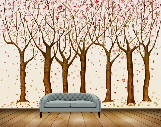 Avikalp MWZ2035 Trees Pink White Flowers HD Wallpaper