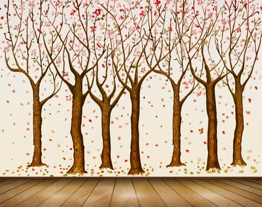 Avikalp MWZ2035 Trees Pink White Flowers 3D HD Wallpaper