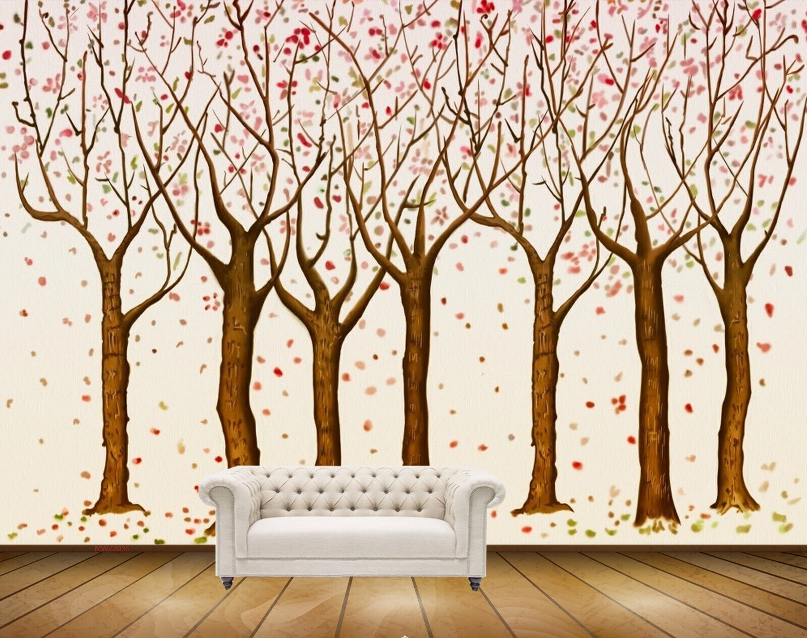 Avikalp MWZ2035 Trees Pink White Flowers 3D HD Wallpaper