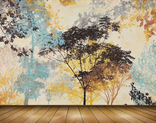 Avikalp MWZ2037 Blue Green Orange Trees 3D HD Wallpaper