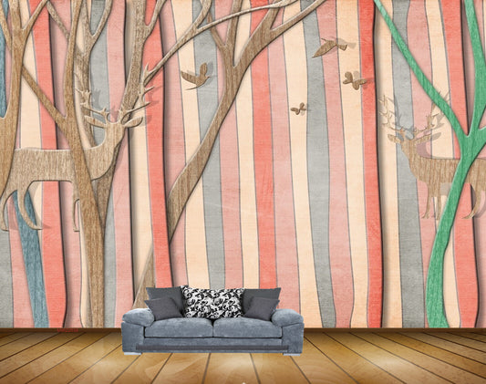 Avikalp MWZ2038 Deer Birds Trees HD Wallpaper