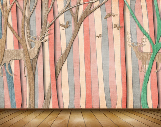 Avikalp MWZ2038 Deer Birds Trees 3D HD Wallpaper