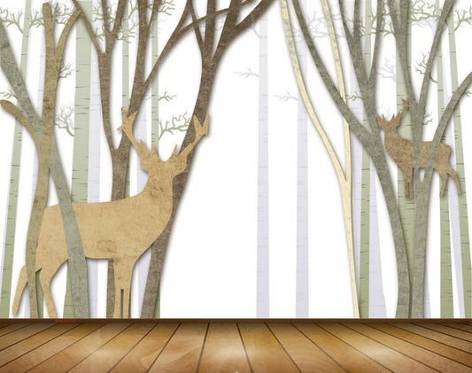 Avikalp MWZ2039 Deers Trees 3D HD Wallpaper