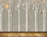 Avikalp MWZ2040 Orange Leaves Birds Trees 3D HD Wallpaper