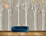 Avikalp MWZ2040 Orange Leaves Birds Trees 3D HD Wallpaper