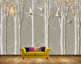 Avikalp MWZ2040 Orange Leaves Birds Trees 3D HD Wallpaper