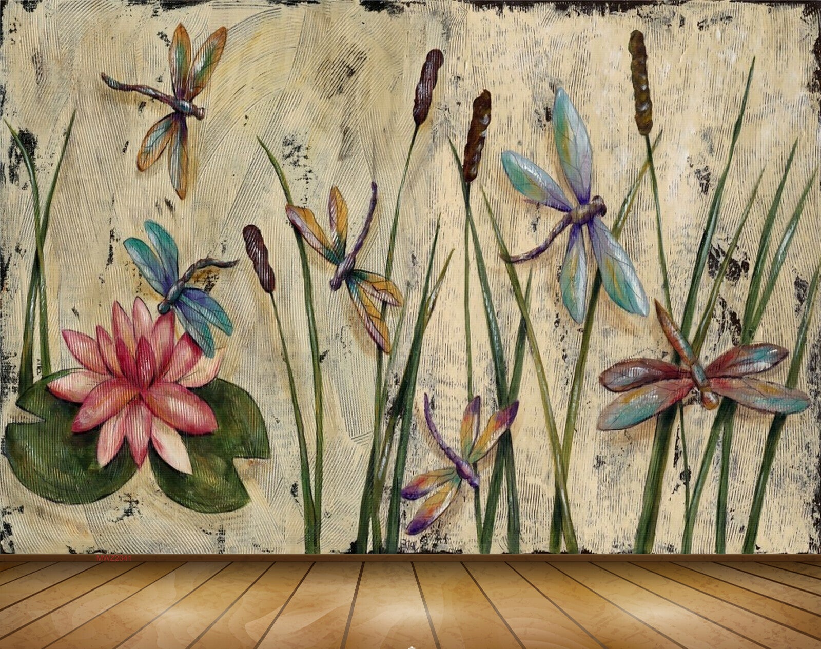 Avikalp MWZ2041 Pink Lotus Flowers Flies 3D HD Wallpaper