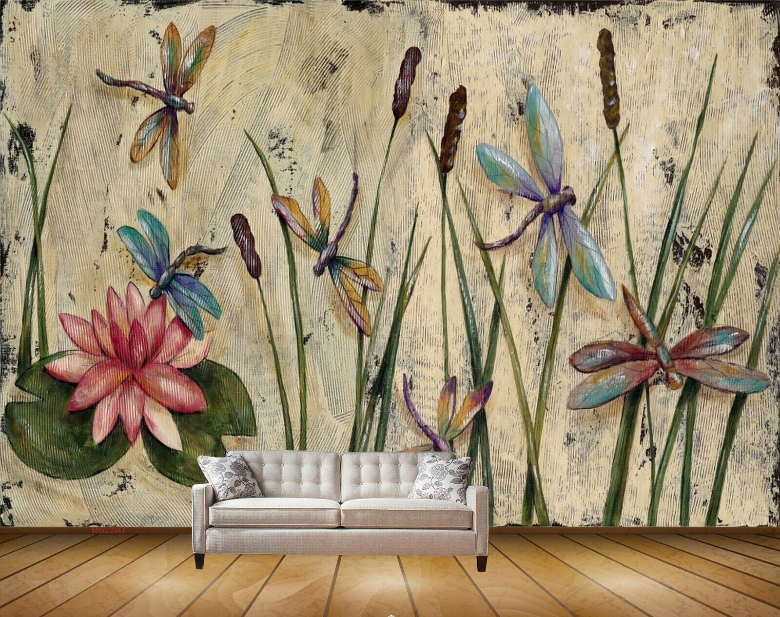 Avikalp MWZ2041 Pink Lotus Flowers Flies 3D HD Wallpaper