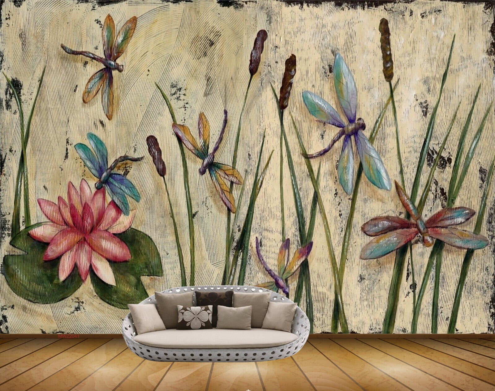Avikalp MWZ2041 Pink Lotus Flowers Flies 3D HD Wallpaper