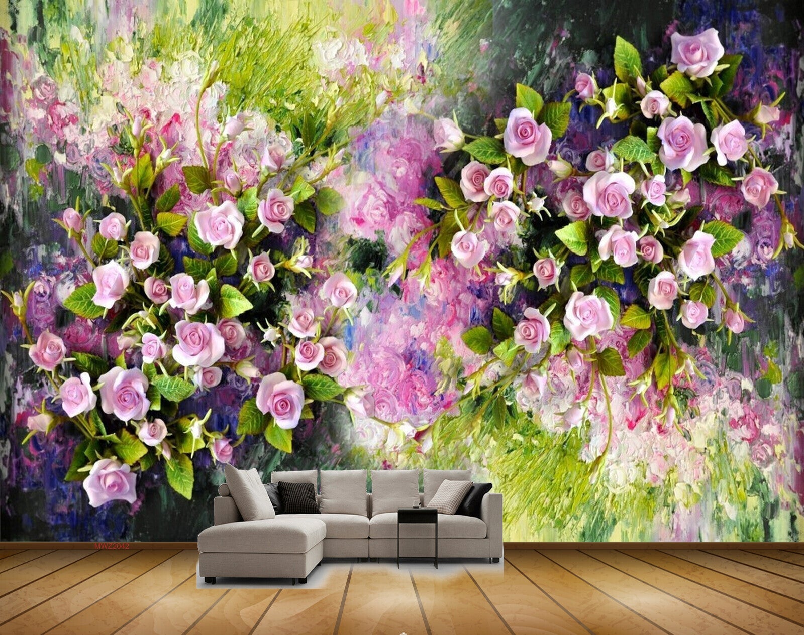 Avikalp MWZ2042 Pink White Flowers Leaves HD Wallpaper