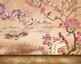 Avikalp MWZ2045 Pink White Flowers Birds River 3D HD Wallpaper