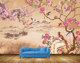 Avikalp MWZ2045 Pink White Flowers Birds River 3D HD Wallpaper