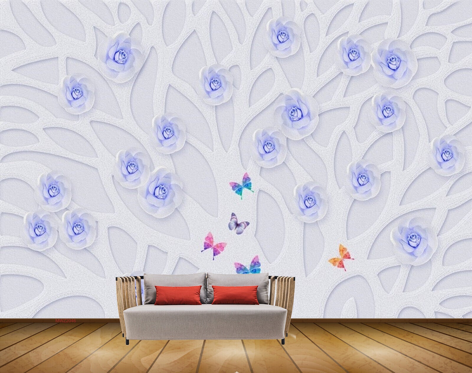 Avikalp MWZ2046 Blue Flowers Butterflies HD Wallpaper