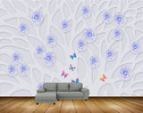 Avikalp MWZ2046 Blue Flowers Butterflies 3D HD Wallpaper