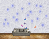 Avikalp MWZ2046 Blue Flowers Butterflies 3D HD Wallpaper