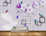 Avikalp MWZ2047 Purple White Flowers Butterflies Birds 3D HD Wallpaper