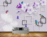 Avikalp MWZ2047 Purple White Flowers Butterflies Birds 3D HD Wallpaper
