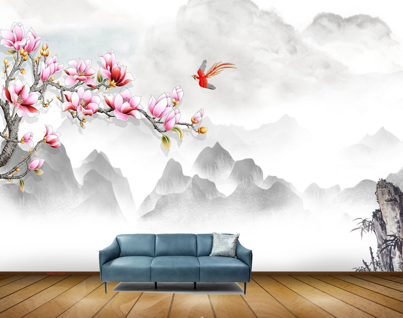 Avikalp MWZ2048 Pink Flowers Birds Clouds 3D HD Wallpaper