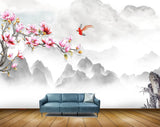 Avikalp MWZ2048 Pink Flowers Birds Clouds 3D HD Wallpaper