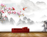 Avikalp MWZ2048 Pink Flowers Birds Clouds 3D HD Wallpaper